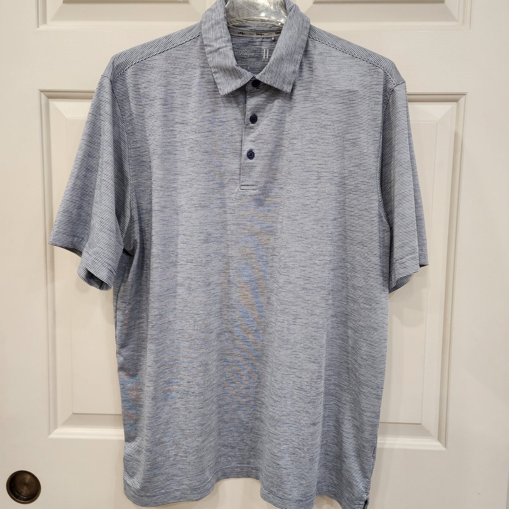 WALTER HAGEN Golf Polo shirt Mens L Blue Short Slv Ltwt Stretch